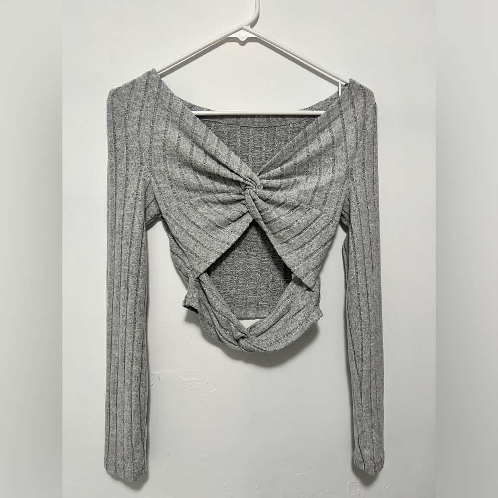 SHEIN grey long sleeve cross over crop top